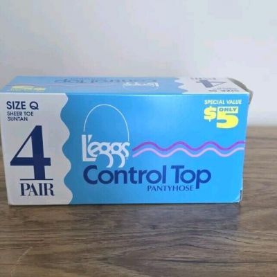L'eggs Control Top Sheer Toe Pantyhose-Suntan-Size Q-4 Pair In Package