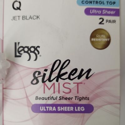 Leggs Silken Mist Sheer Jet Black Tights. New, Size Q