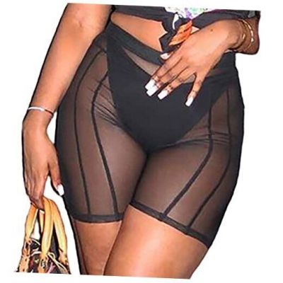 aihuajie Women's Sexy See Through Sheer Mesh Pants Leggings High Small Black1
