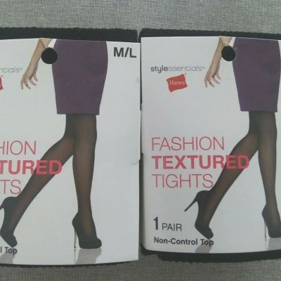 Lot of 2 pair  Hanes Style Essentials Fashion Textured Tights (Black) M L