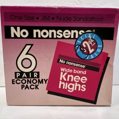 No Nonsense Nylon Knee High’s 6 Pair Color NUDE Sandal Foot One Size
