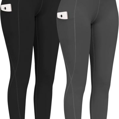 2 Pack High Waist Yoga Pants with Pockets, Tummy Control Leggings, Workout 4 Way