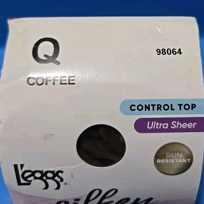 New L'eggs  Silken Mist/Sheer Energy JET COFFEE Control Top Tights sz Q+free ??