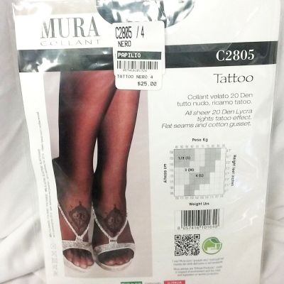Mura collection printed tattoo cotton tights C2805 black sexy stocking