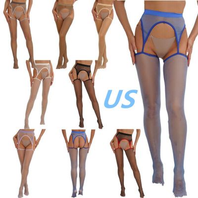 US Women Sheer Footed Tight Unlined Suspender Crotchless Pantyhose Stockings