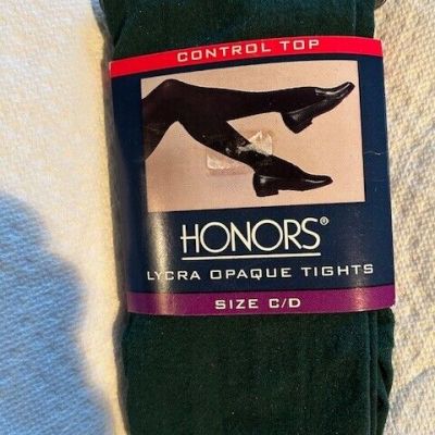 Women's Honors Brand Control Top Lycra  Opaque Tights Size C/D dark green