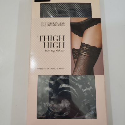 Frederick's of Hollywood Size 2X Black Thigh High Lace Top Fishnet Stockings NEW