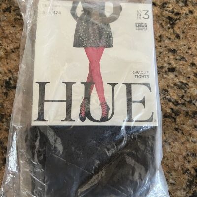 HUE Solid Black Opaque Tights Womens Size 3 #U4689 ~ 2 Pair New