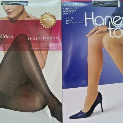 Hanes Too Day Sheer & Silk Reflections Sheer Tights Size AB Jet & Black Control