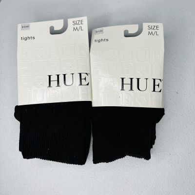 Hue Womens Classic Rib Tights With Control Top Black Size M/L 2 Pairs