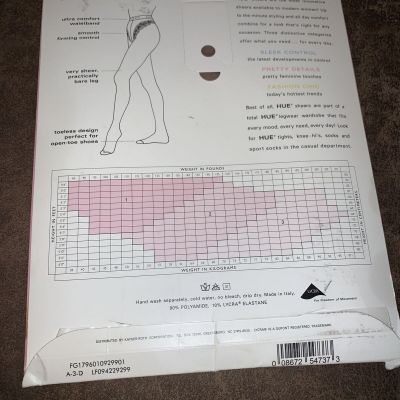Nwt HUE PANTYHOSE Toeless SIZE 1- NATURAL LACE panty CONTROL TOP