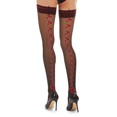 Stockings Queen Of Hearts Backseam Sheer Stockings Black/Red L/XL MeMoi