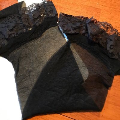 MAIDENFORM Lace Top SHEER BLACK STOCKINGS Small
