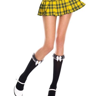 sexy MUSIC LEGS lace RUFFLE tops OPAQUE satin BOWS knee HIGHS hi STOCKINGS socks