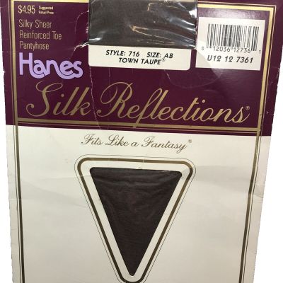 Hanes Silk Reflections Pantyhose SZ  AB Town Taupe Sheer Reinforced Toe Vintage