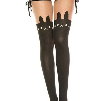 Music Legs Black Sheer Bunny Rabbit Print Spandex Pantyhose Tights