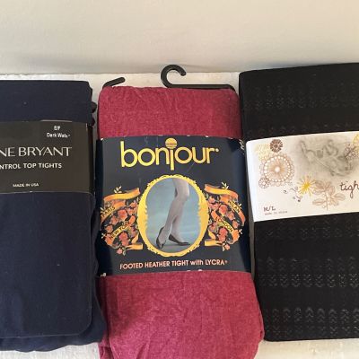 Mixed Lot 3 Pairs Tights See Pics For Sizes Bonjour, Lane Bryant, Francesca’s