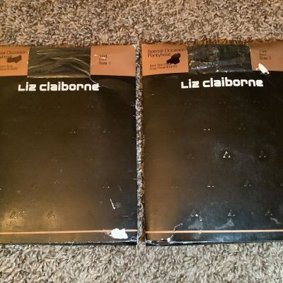 Lot of 2 - Liz Claiborne pantyhose w/back seam & crystal bow, black, size: 1