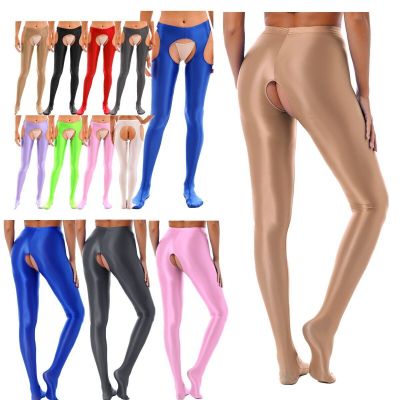 Women Shiny Glossy 70D Cutout Pantyhose Tights Garter Belt Thigh High Stockings