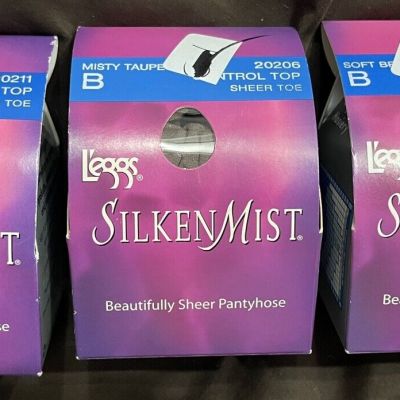 Set of 3 Boxes Pr L’eggs SilkenMist Control Top Sheer Pantyhose Size B