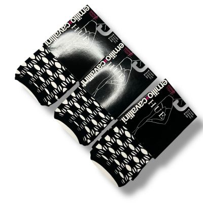 HUE Emilio Cavallini Geo Net Tights Footless Womens Size M/L Black 3 Pairs New