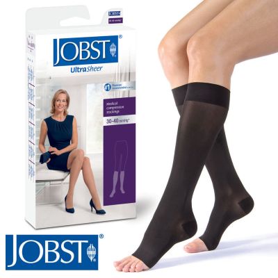 Jobst Womens UltraSheer Compression Knee Stockings 30-40 mmhg Open Toe Supports