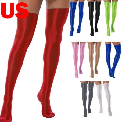 US Women Glossy Thigh High Pantyhose Stretchy Socks Pair Stockings Boot Tights