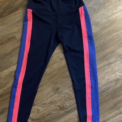 REEBOK Pink/Blue Color Block Capri Cropped Leggings Yoga Workout Gym Pants Sz S