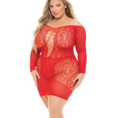 Pink Lipstick Queen Plus Animal Inside Chemise Bodystocking Red