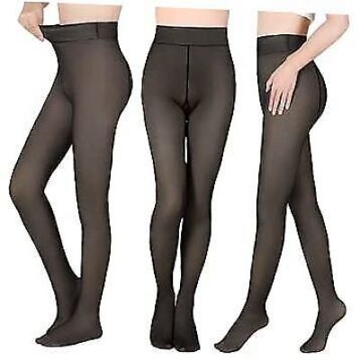3 Pairs Fleece Lined Tights 220g Women Sheer Warm Pantyhose One Size Black