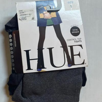 HUE Sz 1 Women Opaque Control Top Tights - Graphite Heather Grey - 2 Pair Pack