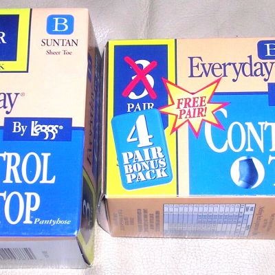 NEW Set f 6 Size B Suntan Nylons Control Top Leggs Sheer Toe Pantyhose Beige Lot