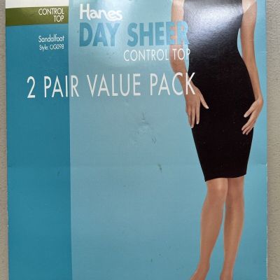 NIP~Hanes Day Sheer Control Top  2 PAIR VALUE PACK Barely There size CD
