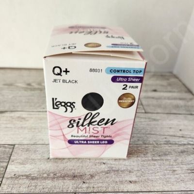 L'eggs Silken Mist Ultra Sheer Control Top Run Resistant Size Q+ Jet Black