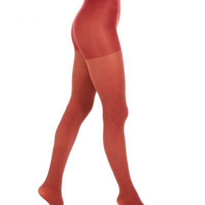DKNY Women's Lurex® Ribbed Control-Top Tights Color RedCrimson/Gold Sz S