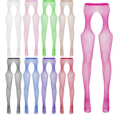 iiniim Women Hollow Out Fishnet Tights Crotchless Stockings Mid Waist  Pantyhose