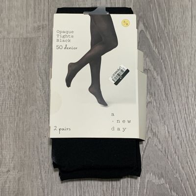 A New Day Tights sz S/M Black Opaque 50 Denier Two Pairs Career Casual New