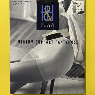 Hilliard Hanson Medium Support Pantyhose Navy Size B Control Top Reinforced Toe