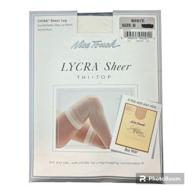 Vtg Sears Nice Touch Lycra  Sheer Thi Top Stockings WHITE Size B sandalfoot NEW