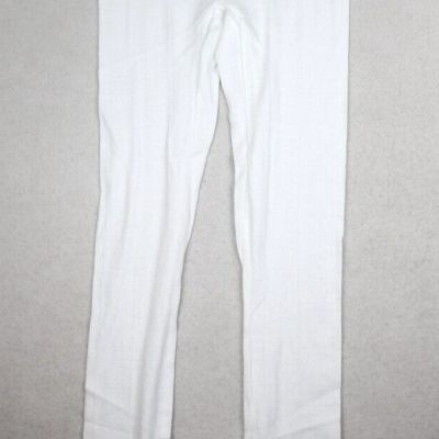 VINTAGE 80s WOMEN'S WHITE RIBBED FOOTLESS TIGHTS - COTILLION - SIZE M