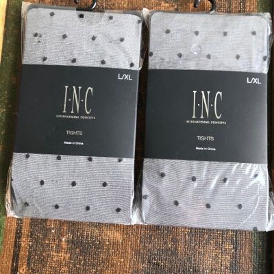 NWT NIP NEW LOT 2 MACY'S INC PAIR BLACK SHEER POLKA DOTTED TIGHTS STOCKINGS L/XL