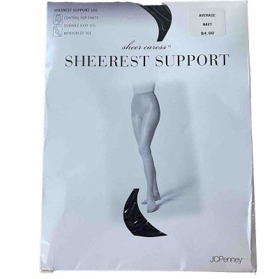 JCPenney Sheer caress sheerest support leg control top pantyhose Average Navy