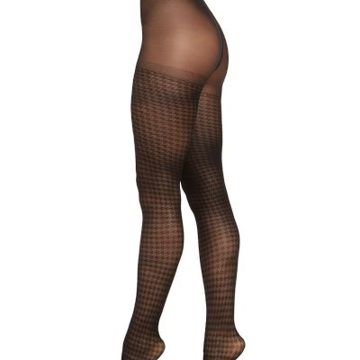 INC Women's Houndstooth Tights sz X-Small / Small Black Semi Opaque Pantyhose
