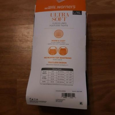 NWT Warner's Fleece Lined footless tights(L/X-L) black/heather (2 pack)