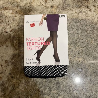 Black Fishnet Stockings Textured Tights Hanes L/XL Nylon Soft
