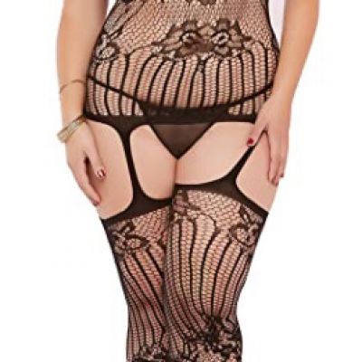 SEAMLESS FLORAL LACE CAMI BODYSTOCKING STRAPPY BACK ATTACHED GARTERS SIZE 16-20