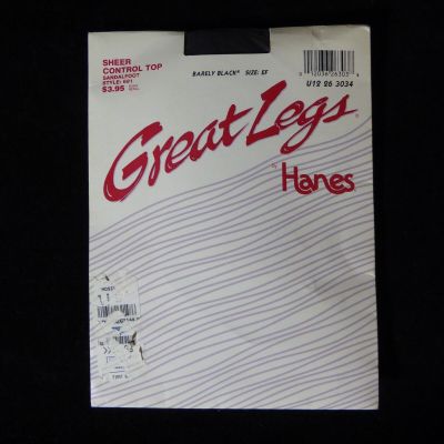 New Barely Black Hanes Great Legs Sheer Control Top Sandalfoot Sz EF Pantyhose