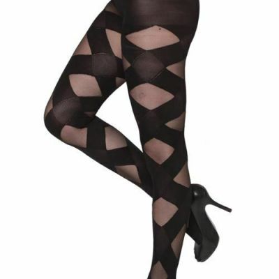Sexy Women Black Sheer Crisscross Hosiery Bandage Skinny Wrapped Stocking