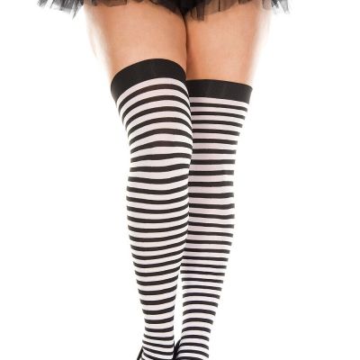 Plus Size Black and White Striped Thigh High Lingerie Stockings