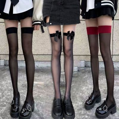 Women Striped Thigh High Socks Sheer Over The Knee Leg Warmers Cotton Stockings